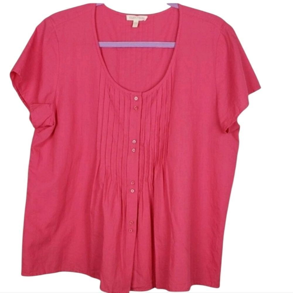 Eileen Fisher Blouse Top Pintuck Pleated Bodice Pink 100% Cotton Size M